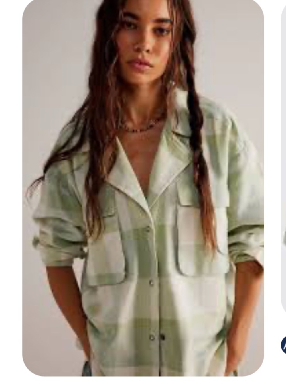 WE THE FREE Women L Sage Green Plaid Izzie Cotton Cargo Snap Front Shirt.